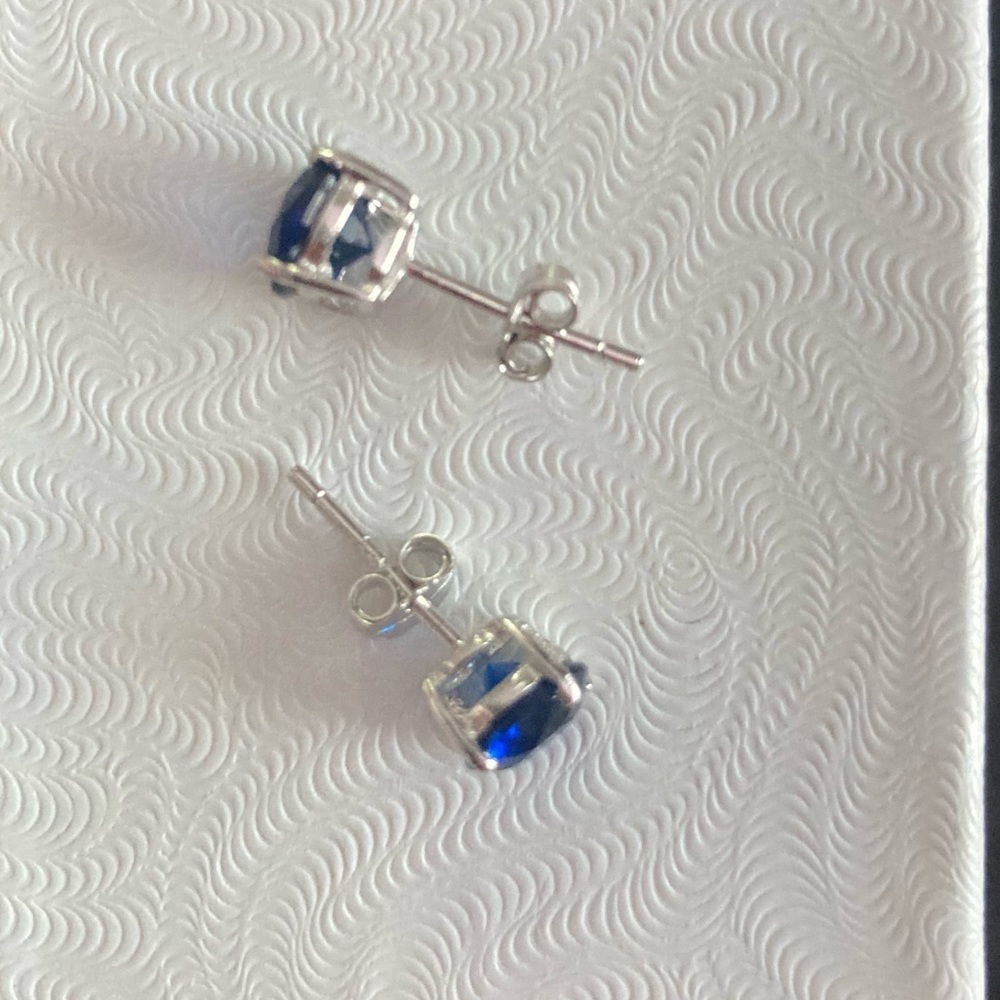 STERLING SILVER SAPPHIRE STUDS. NIB